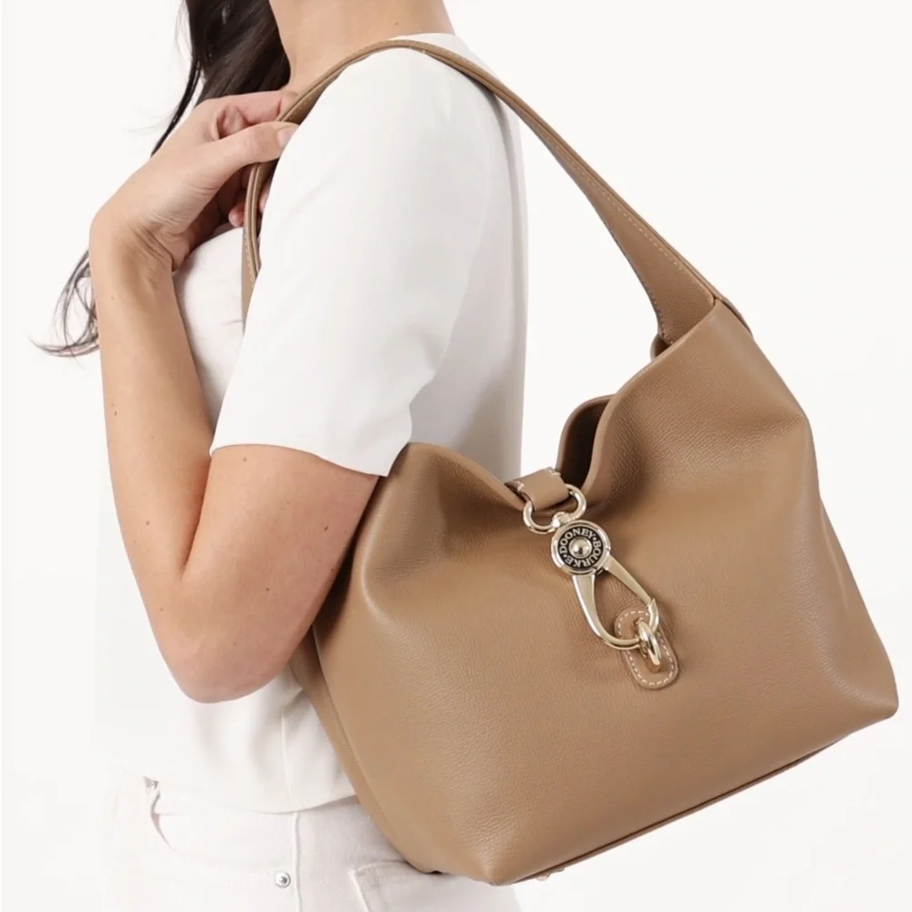 Dooney & Bourke Logo Lock Sac all leather Carmel purse, NWT
